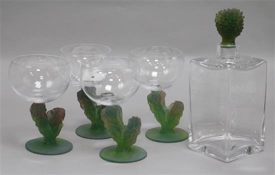 Hilton McConnico (Daum): A set of four glasses (Dust no. 2 Cactus) and a matching decanter, all signed